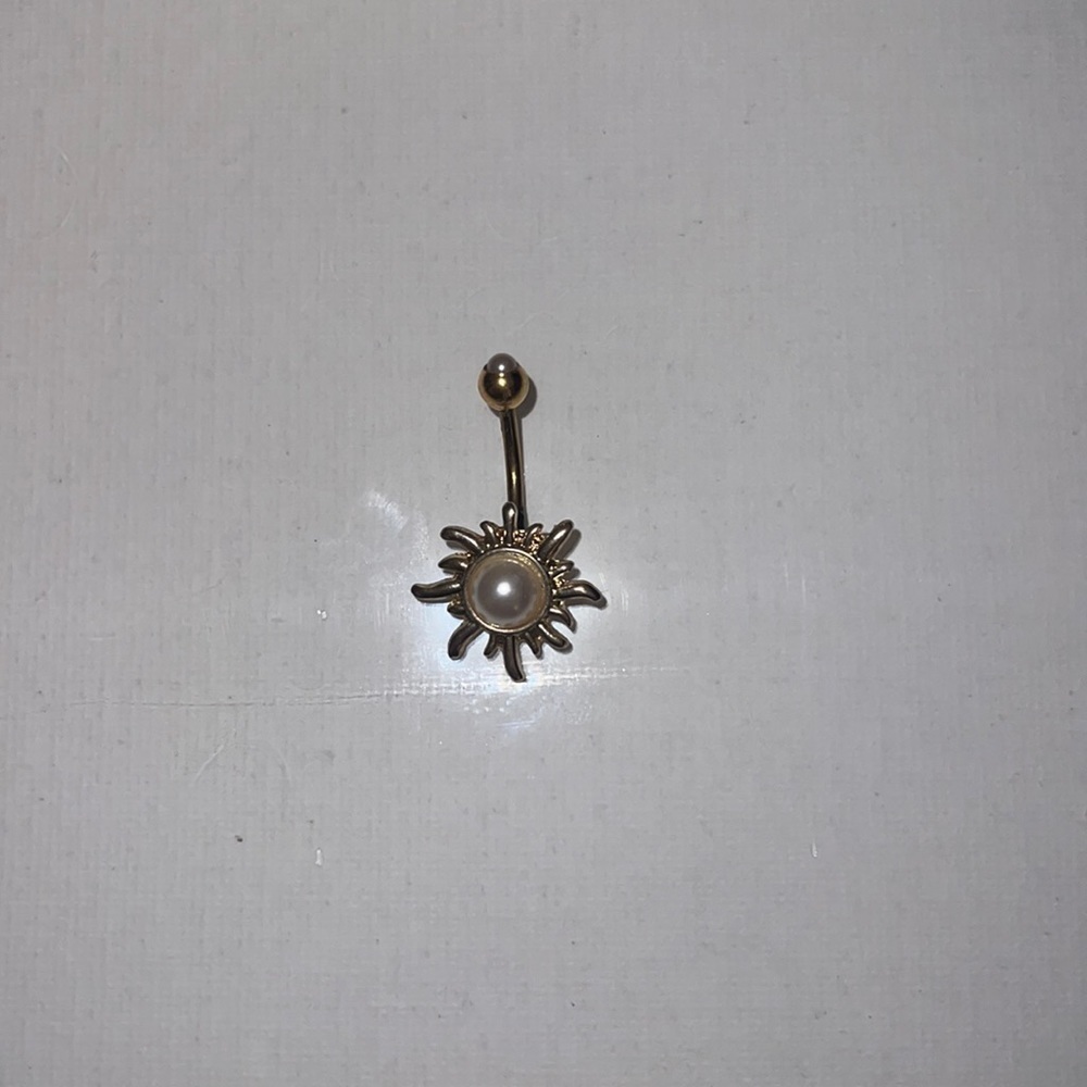 Sun & Pearl Belly Ring | Gold Plated Navel Piercing Boho Aesthetic